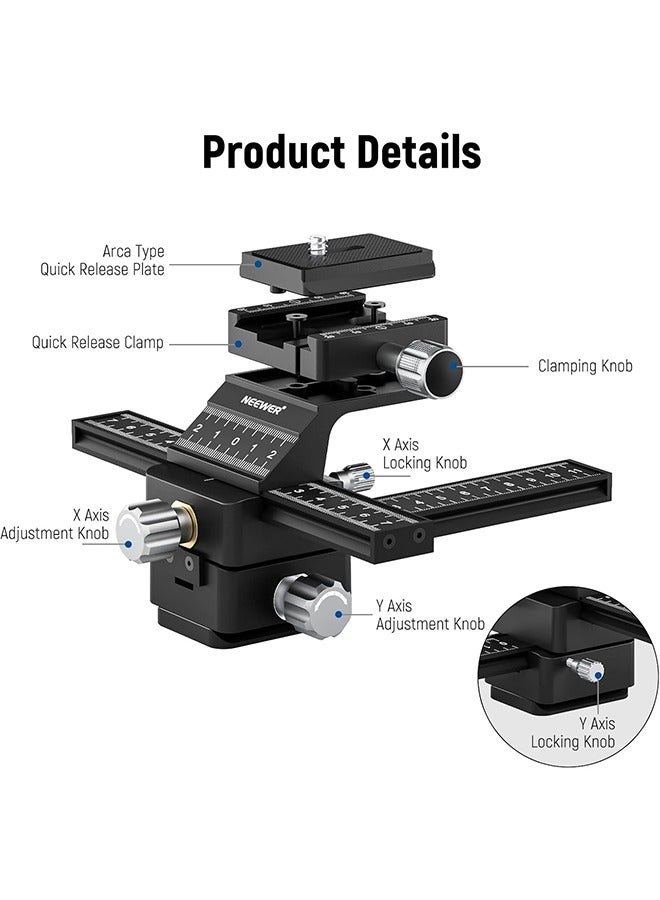 NEEWER 4-Way Macro Focusing Rail Slider with Quick Release Plate, 1/4”-20 Thread for Macro Photography and Close-Up Shooting, Compatible with Canon Nikon Fujifilm Sony DSLR Mirrorless Camera - Image 2