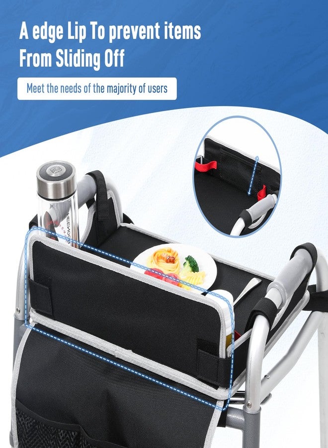 JFMkaer Walker Tray with Cup Holder - Folding Walker with Pockets & Non Slip Mat for Food,Mobility Trays Fits Most Standard Folding Walkers,Walker Accessories for Elderly - Image 5