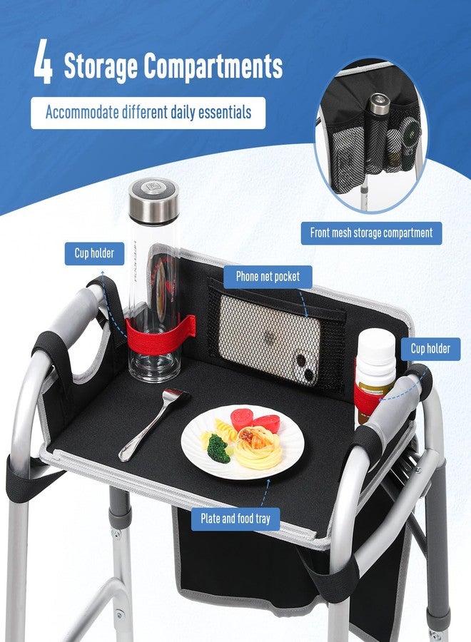 JFMkaer Walker Tray with Cup Holder - Folding Walker with Pockets & Non Slip Mat for Food,Mobility Trays Fits Most Standard Folding Walkers,Walker Accessories for Elderly - Image 4