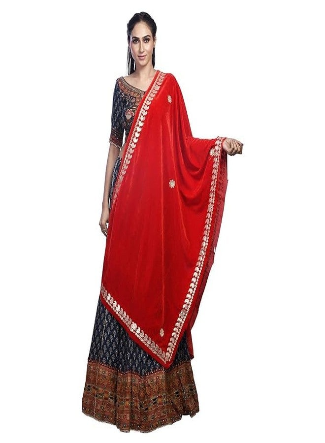 Fashtastic Women's Embroidered Velvet Dupattas (Red) - Image 1