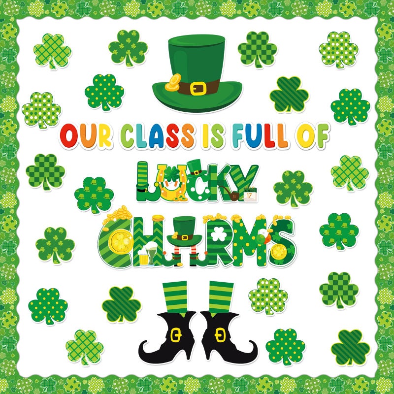 gisgfim St.Patrick Day Bulletin Board Decoration Set Lucky Shamrock Borders Cutouts for Party School Classroom Door Welcome Bulletin Board Craft Home Wall(St. Patrick's Day) - Image 1
