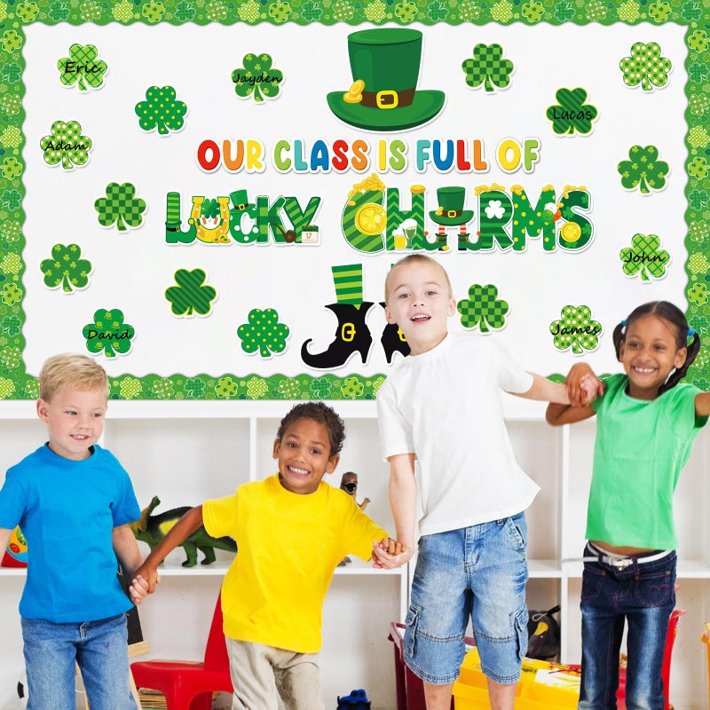 gisgfim St.Patrick Day Bulletin Board Decoration Set Lucky Shamrock Borders Cutouts for Party School Classroom Door Welcome Bulletin Board Craft Home Wall(St. Patrick's Day) - Image 4