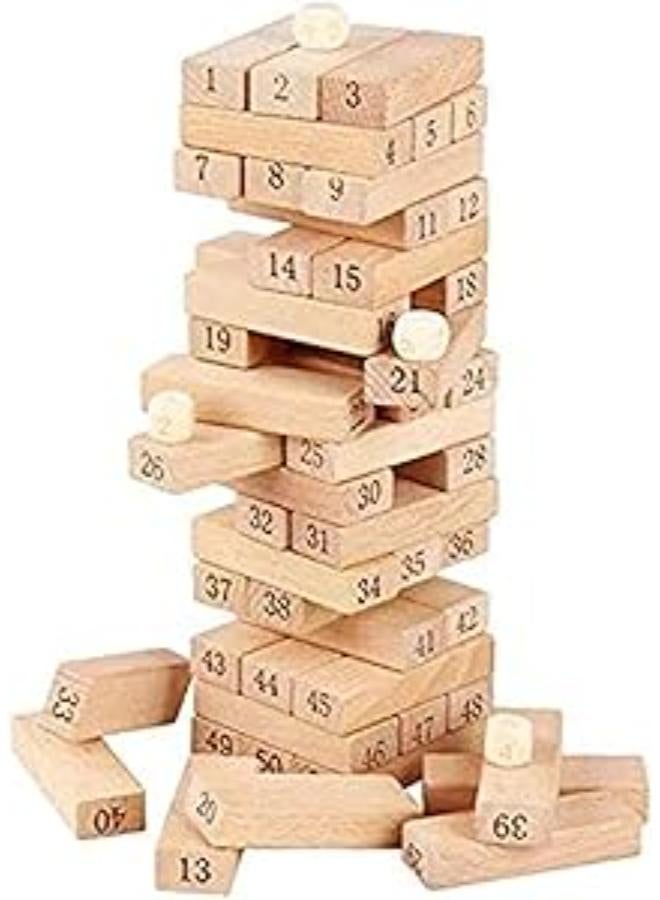 51 Pieces Giant Tumble Tower Blocks Game Giant Toppling Tower Wood Stacking Game with 1 Dice Set for Adult, Kids, Family