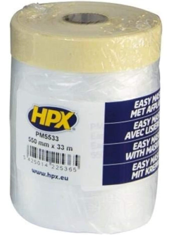 HPX Hpx Pm5533 Polythene Sheet Cover Foil With Masking Tape 550Mm X 33M  - Image 1