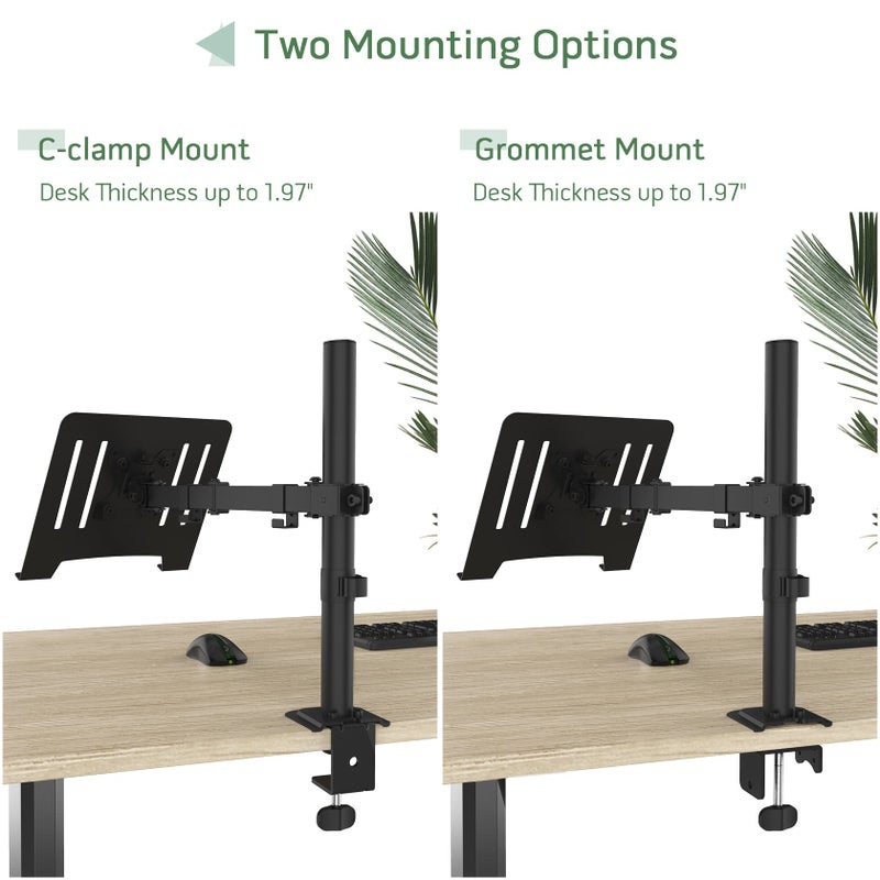 UPGRAVITY Laptop Desk Mount, Single Laptop Stand Arm with Vented Tray for 17 inch Notebook or 14”-32” Monitor, Holds up to 17.6 lbs, Fully Adjustable, Clamp/Grommet Mounting, VESA 75/100mm - Image 5