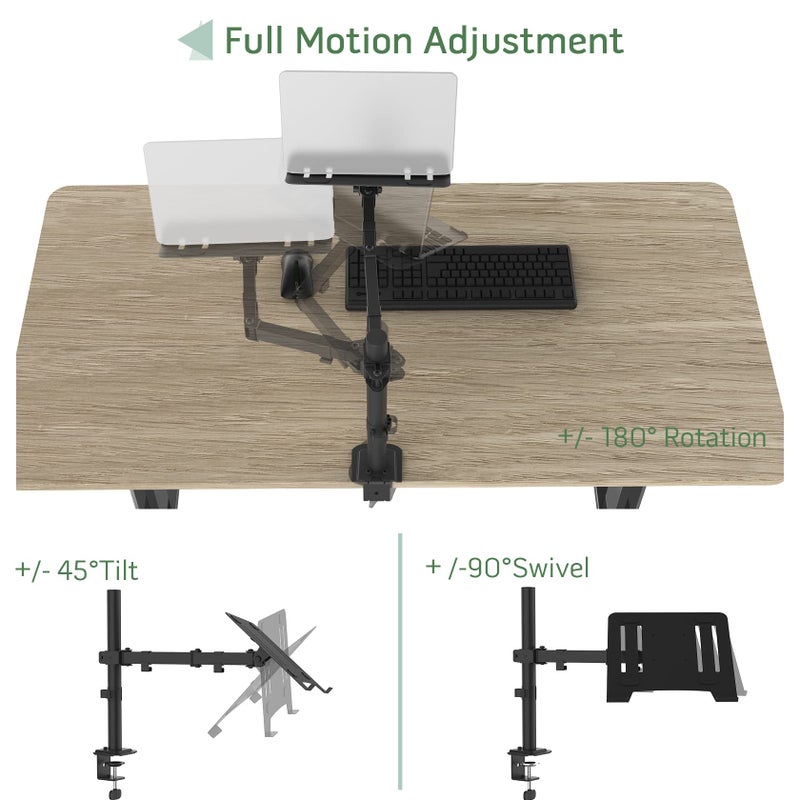 UPGRAVITY Laptop Desk Mount, Single Laptop Stand Arm with Vented Tray for 17 inch Notebook or 14”-32” Monitor, Holds up to 17.6 lbs, Fully Adjustable, Clamp/Grommet Mounting, VESA 75/100mm - Image 3