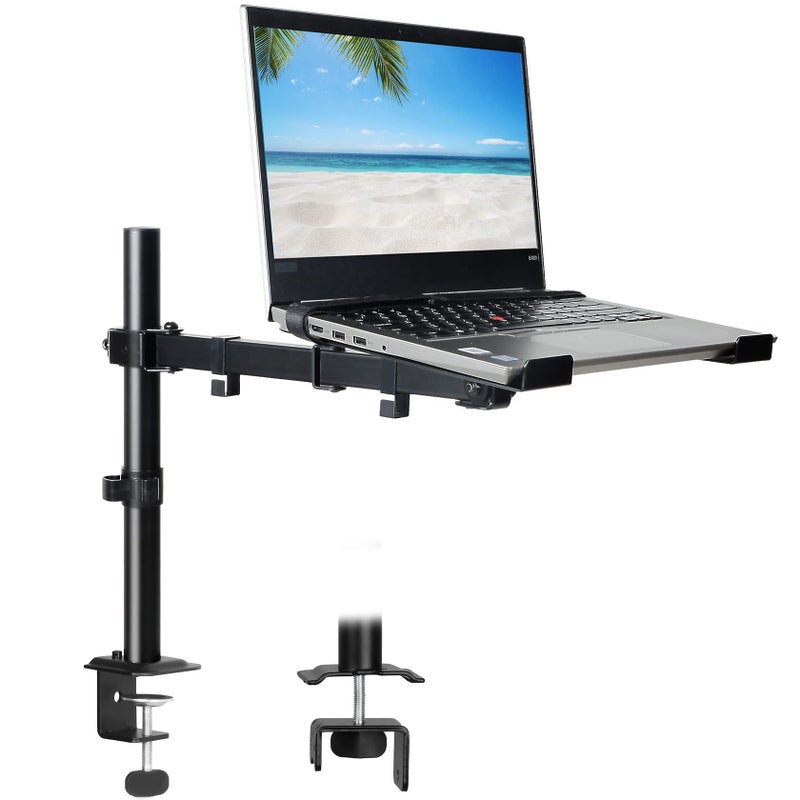 UPGRAVITY Laptop Desk Mount, Single Laptop Stand Arm with Vented Tray for 17 inch Notebook or 14”-32” Monitor, Holds up to 17.6 lbs, Fully Adjustable, Clamp/Grommet Mounting, VESA 75/100mm - Image 1