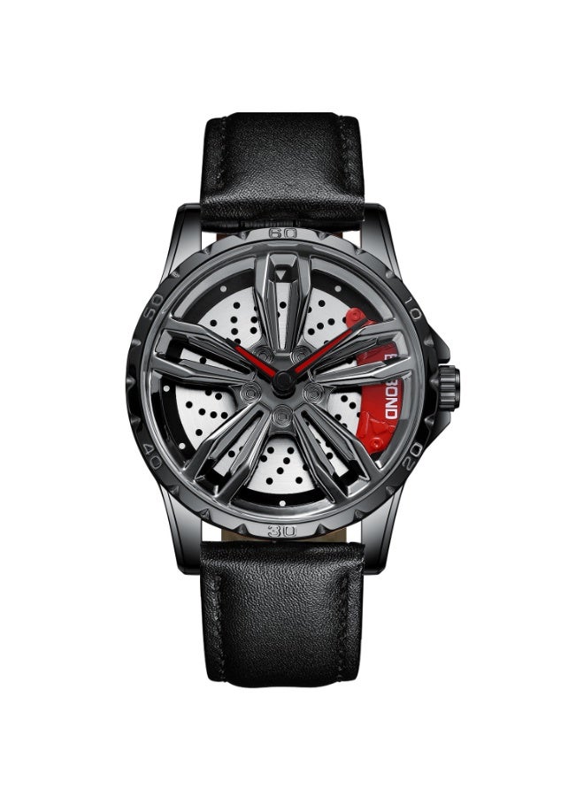 Men's 3D Hollow Car Wheel Rotating Waterproof Quartz Watch