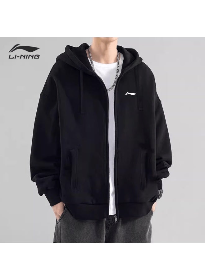 Li-Ning جاكيت لي-نينغ للرجال ربيع خريف شتاء جديد سويت شيرت بغطاء رأس فضفاض غير رسمي بأكمام طويلة متعدد الاستخدامات رياضي سحاب علوي - Image 1