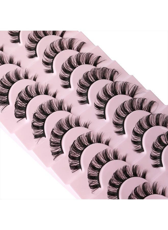 wiwoseo Eyelashes Russian Strip Lashes D Curly Eyelashes Russian Volume Natural Fluffy Wispy Lashes 15MM Faux Mink Lashes 10 Pairs Pack - Image 1