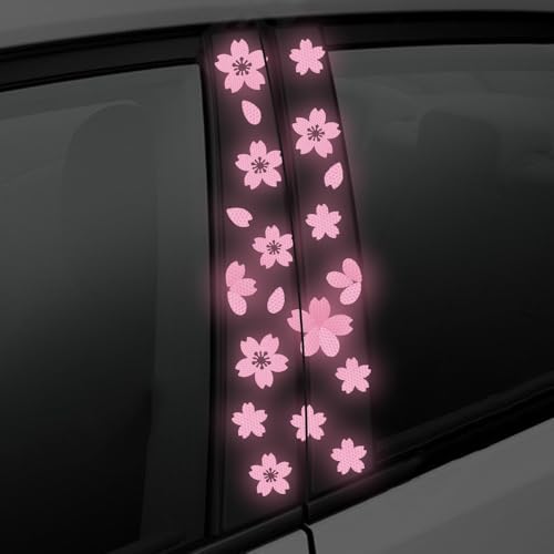 Nouiroy Car BPillar Night Reflective Sakura Cherry Blossoms Decal Waterproof Self Adhesive Pink Vinyl DIY Car Sticker Decor - Image 1