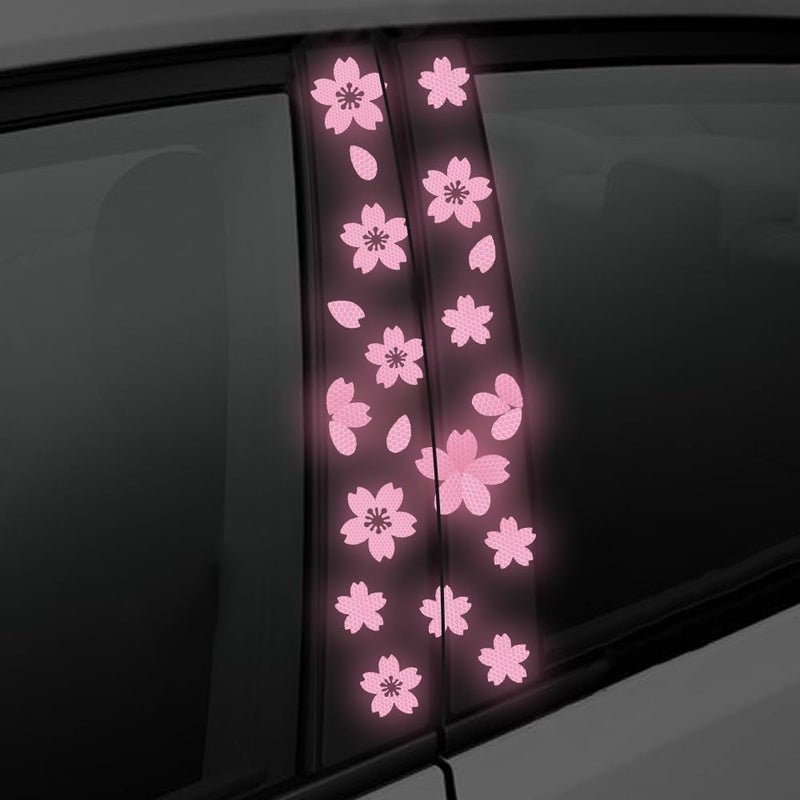 Nouiroy Car BPillar Night Reflective Sakura Cherry Blossoms Decal Waterproof Self Adhesive Pink Vinyl DIY Car Sticker Decor - Image 3