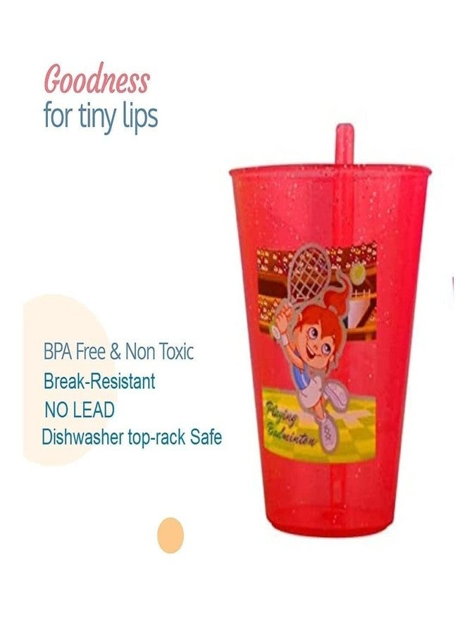 Glenoxzone Disney Plastic Sipper Glasses with Straw and Lid (Multicolour) (2pc) - Image 4