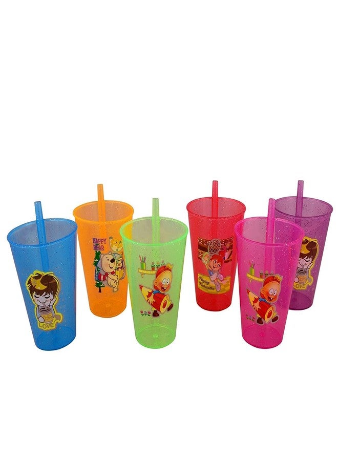 Glenoxzone Disney Plastic Sipper Glasses with Straw and Lid (Multicolour) (2pc) - Image 3