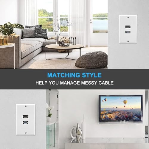 COOLCOLD HDMI + USB Wall Plate, 2 Port Socket Plug Insert Jack Outlet Panel Mount Support 4K 60Hz HDR 1080P 3D Ethernet Built in High Speed Cable Extension Coupler for Projector & Home Theater - Image 5