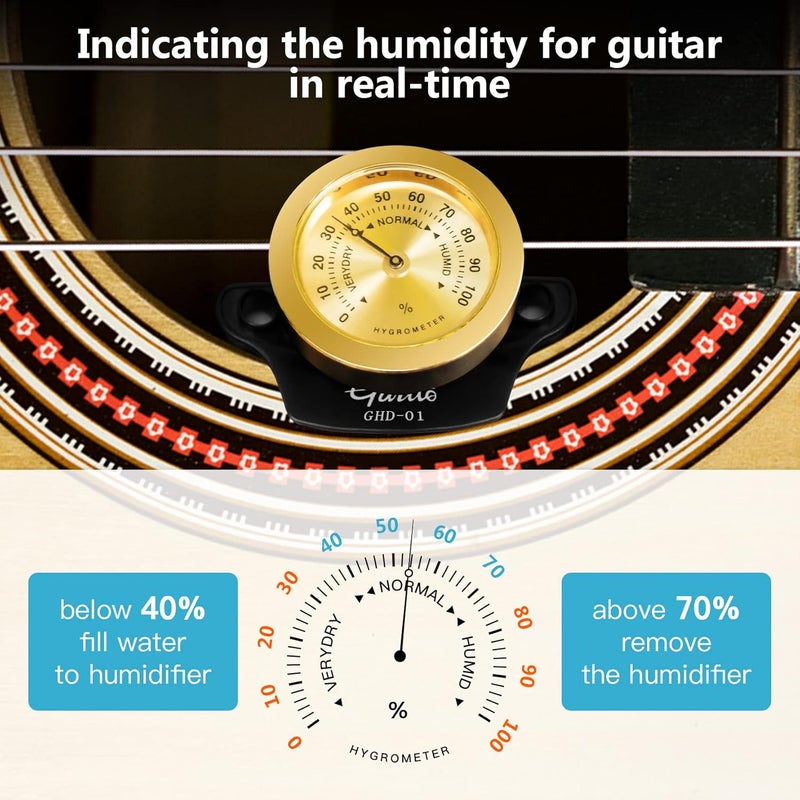 Guitto Guitar Humidifier - 2-in-1 Humidity Care System for Acoustic Guitar Humidifier Hygrometer GHD-01 - Image 3