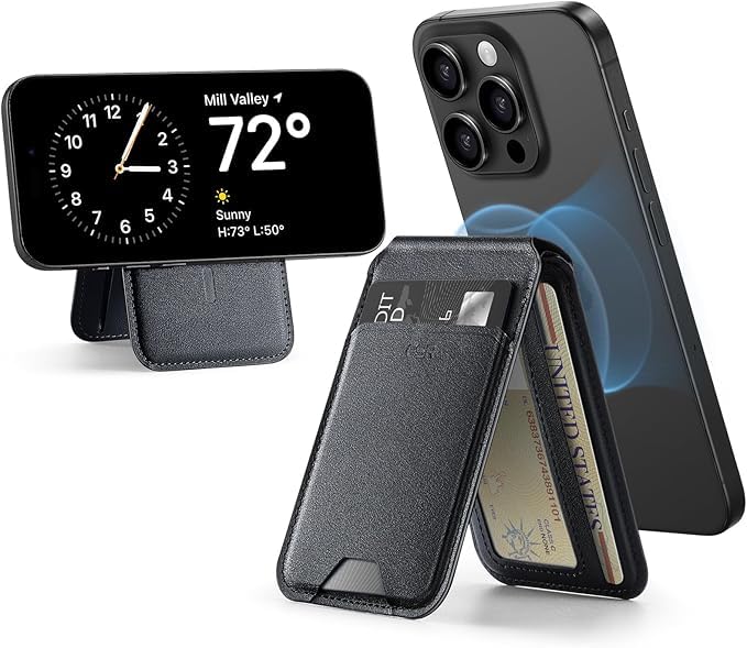 NEXT STORE Slim Magnetic Leather Wallet Card Holder, 3-Card Holder MagSafe Compatible for iPhone 12-16 Series, Black - Image 1