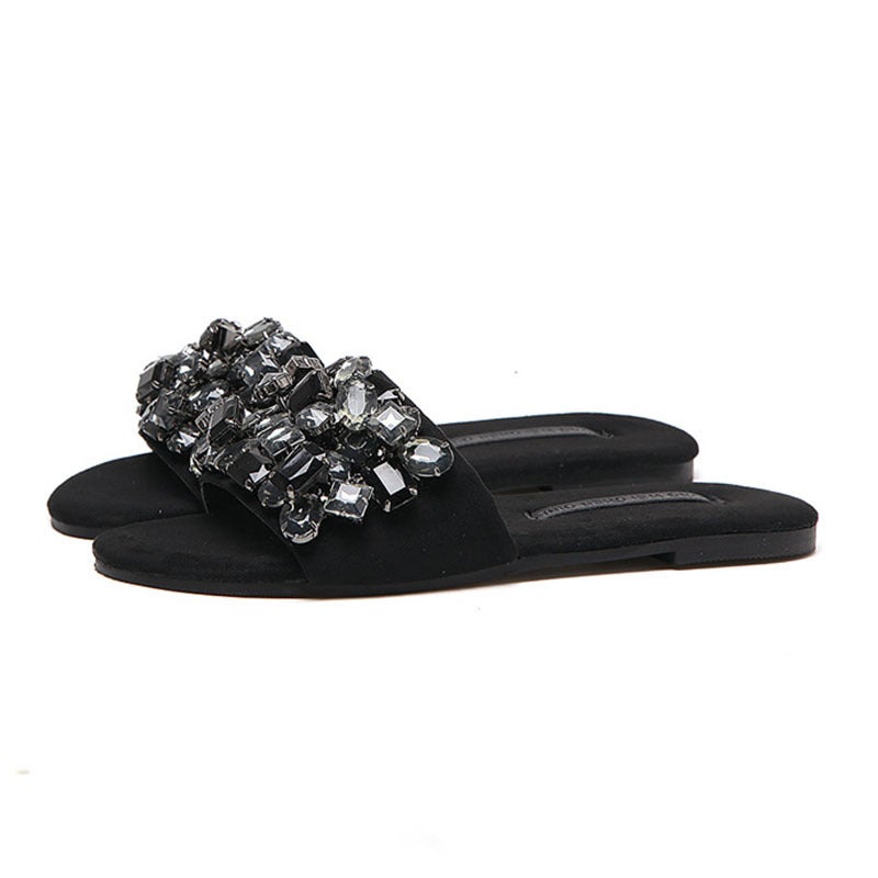 Large Rhinestone Flat Slippers Women'S Outer Wear 2023 Fashion All-Match Non-Slip Flat Heel Women'S Sandals - Image 5