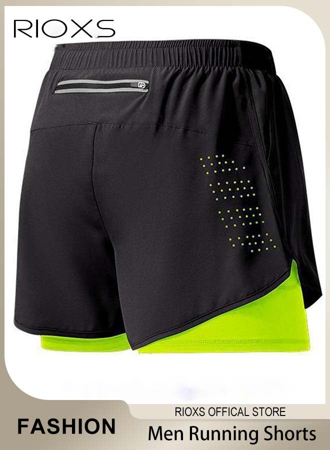 Men's 2-In-1 Athletic Running Shorts, Lightweight Sportwear Quick-Drying Shorts, Fitness Stretch Sports Shorts with Pocket, No Fading, No Deformation