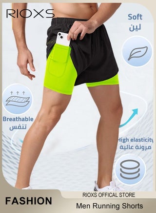 Men's 2-In-1 Athletic Running Shorts, Lightweight Sportwear Quick-Drying Shorts, Fitness Stretch Sports Shorts with Pocket, No Fading, No Deformation - view 3