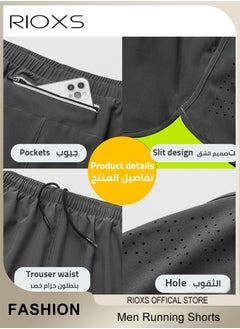 RIOXS Men's 2-In-1 Athletic Running Shorts, Lightweight Sportwear Quick-Drying Shorts, Fitness Stretch Sports Shorts with Pocket, No Fading, No Deformation  - Image 5