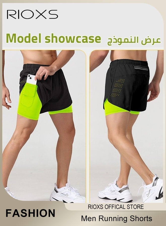 RIOXS Men's 2-In-1 Athletic Running Shorts, Lightweight Sportwear Quick-Drying Shorts, Fitness Stretch Sports Shorts with Pocket, No Fading, No Deformation - Image 1