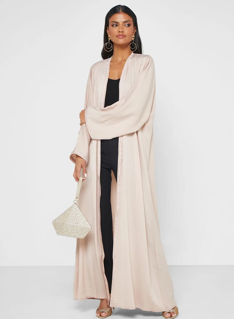 hayas closet Embellished Front Open Abaya with Sheila