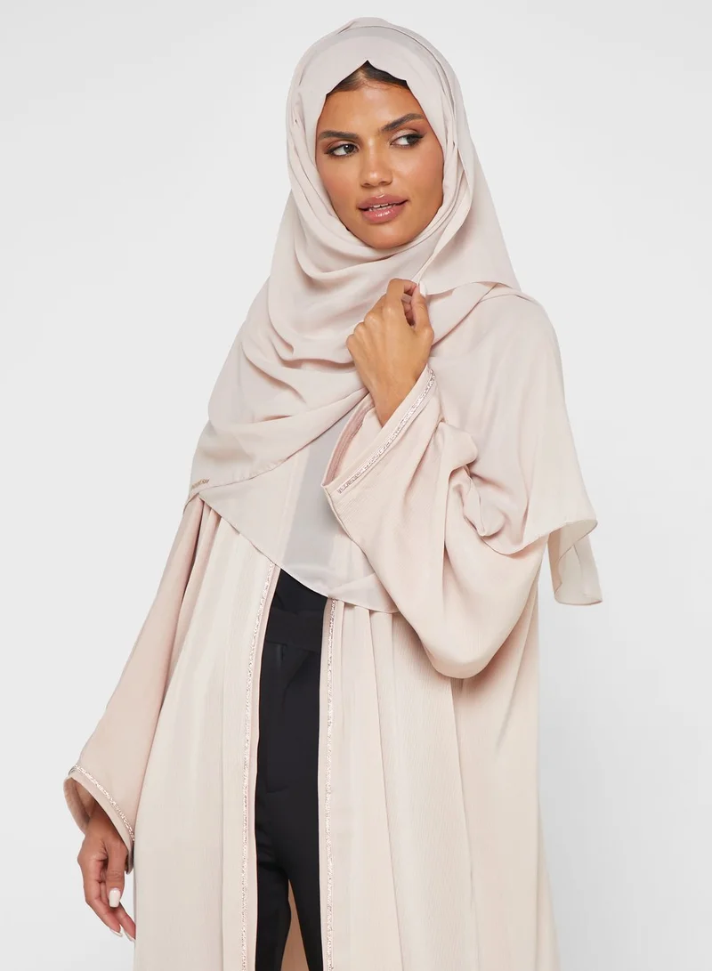 hayas closet Embellished Front Open Abaya with Sheila