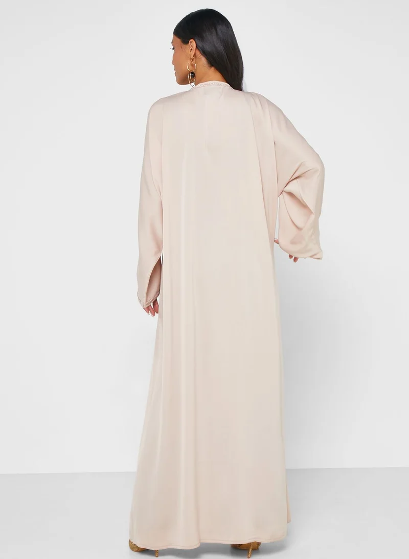 hayas closet Embellished Front Open Abaya with Sheila