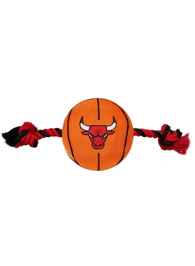 Pets First NBA Chicago Bulls Basketball Toy. - Tough Nylon Pet Toy with Tug Ropes & Inner Squeaker, One Size, BUL-3105