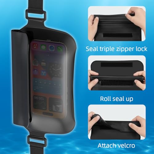 GUSTAVE® Beach Waist Bag Waterproof Touch Screen TPU Waist Phone Bag Double Zip Lock Strips Closure Design with External Hook and Loop Closure Waist Pouch Dry Bag for Beach, Swimming, 25x13cm - Image 5