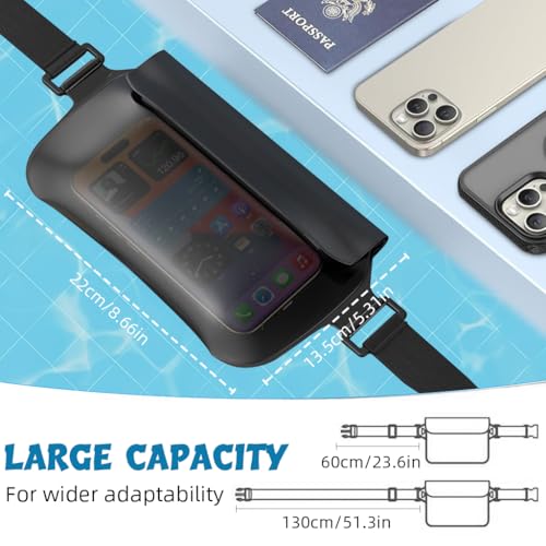 GUSTAVE® Beach Waist Bag Waterproof Touch Screen TPU Waist Phone Bag Double Zip Lock Strips Closure Design with External Hook and Loop Closure Waist Pouch Dry Bag for Beach, Swimming, 25x13cm - Image 2