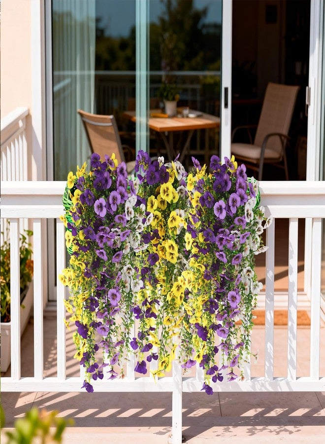 ZFProcess Fake Artificial Flowers for Outdoors, 4 Pcs Faux Hanging Pansy Flowers Spring Summer Decor, UV Resistant Fake Plants Silk Flower for Planter Front Door Porch Patio Yard Garden(Purple Yellow White) - Image 4