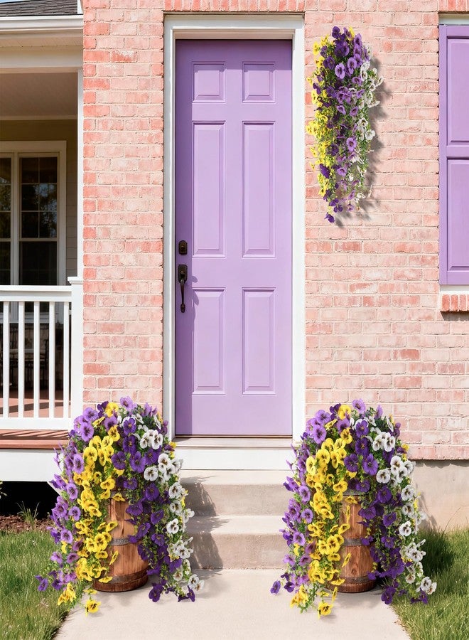 ZFProcess Fake Artificial Flowers for Outdoors, 4 Pcs Faux Hanging Pansy Flowers Spring Summer Decor, UV Resistant Fake Plants Silk Flower for Planter Front Door Porch Patio Yard Garden(Purple Yellow White) - Image 2
