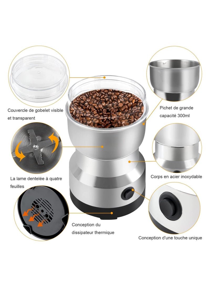 مطحنة قهوة كهربائية 300 مل بقوه 500 وات متعددة الوظائف، أربع شفرات من الستانلس ستيل لطحن دقيق وفعال، لطحن حبوب القهوة والتوابل وبذور الكتان وغيره - Image 4