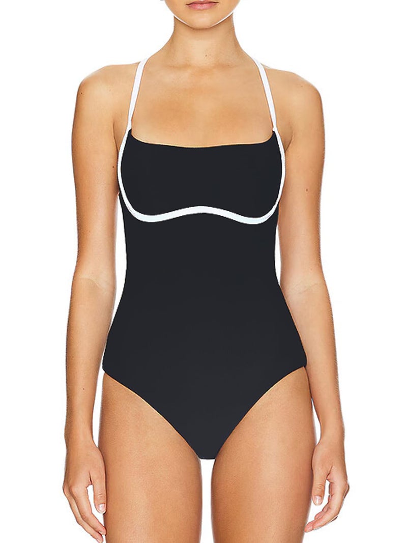 SherryDC Women's One Piece Swimsuit Cross Back Color Block High Cut Bathing Suit - Image 4