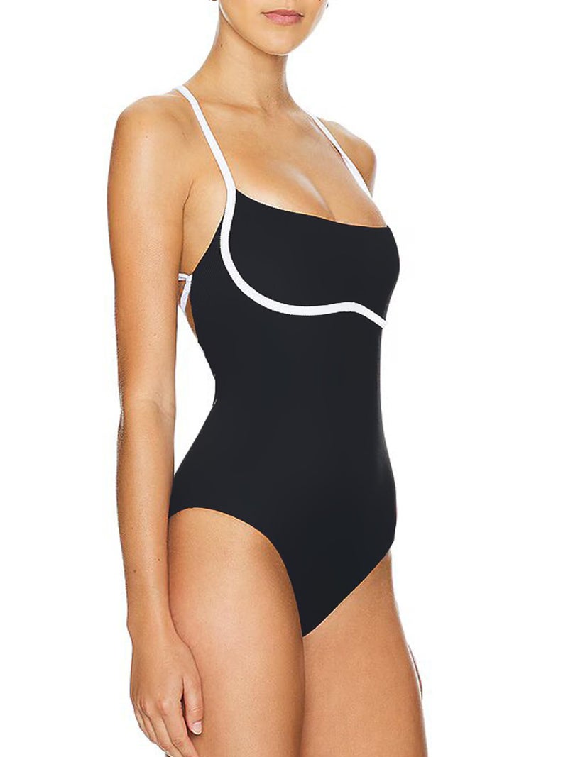SherryDC Women's One Piece Swimsuit Cross Back Color Block High Cut Bathing Suit - Image 5