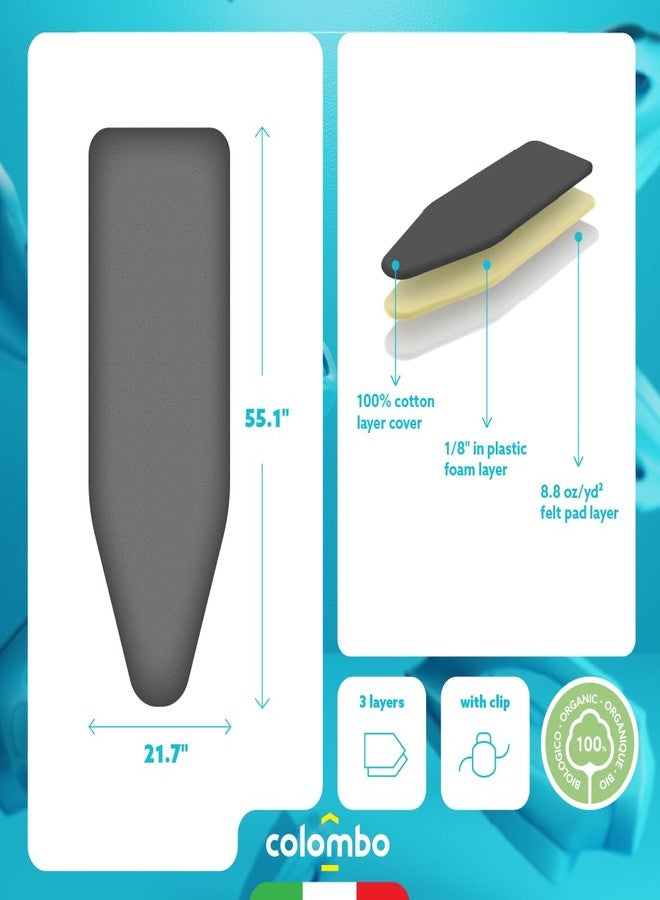 Colombo Perlate Ironing Board Cover 55.1” x 21.7” (Fits Boards Up to 51.2” x 17.7”) – Extra Large Replacement Pad with Metallized Cotton, Felt & Foam Layers, Includes Clip, Made in Italy - Image 3