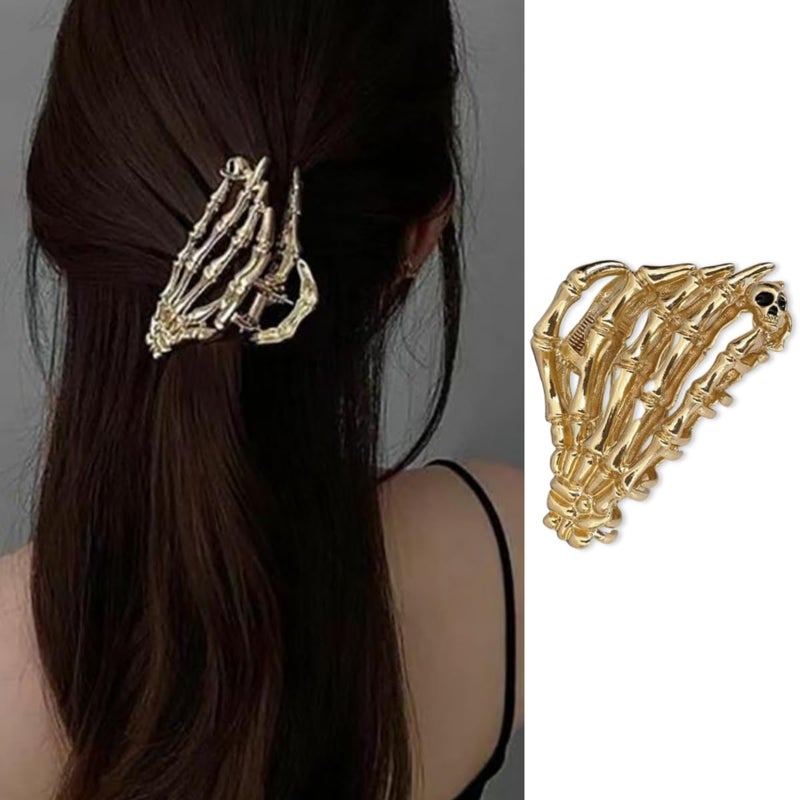 Metal Hair Clips with Skull Design for Womens Thin Hair  Gold Ghost Hand Hair Claw Clip Skeleton Barrettes and Hairpins Halloween Cosplay Party Decorations 1Pcs