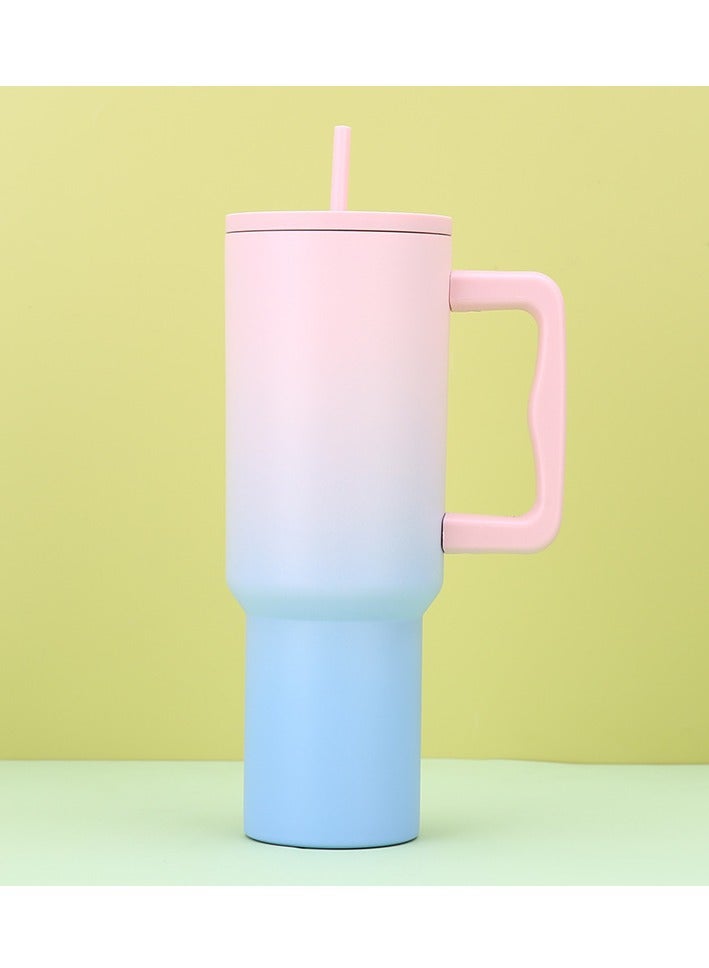 إيفرين كوب بسعة 40 أونصة مع مقبض وغطاء من القش، كوب معزول، زجاجة مياه من الفولاذ المقاوم للصدأ قابلة لإعادة الاستخدام، كوب للسفر، حامل أكواب، هدايا صديقة للنساء، مجموعة رحلتها، طراز بسيط وحديث - Image 1