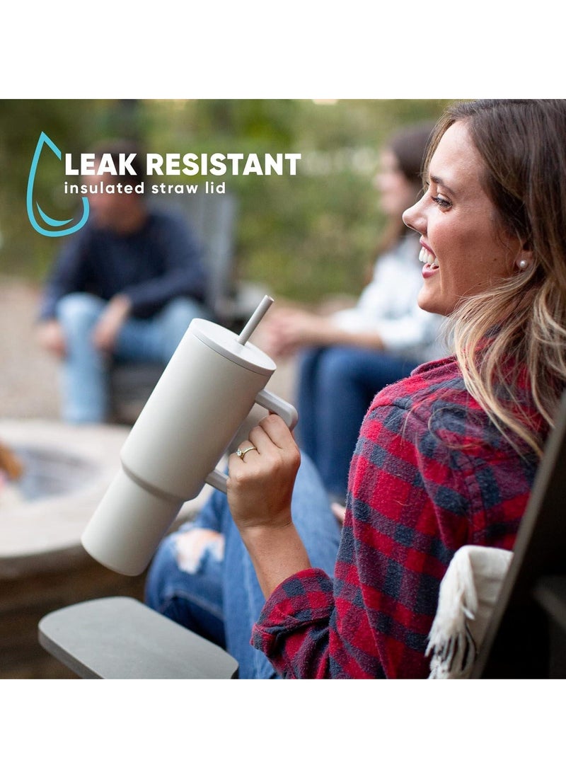 إيفرين كوب بسعة 40 أونصة مع مقبض وغطاء من القش، كوب معزول، زجاجة مياه من الفولاذ المقاوم للصدأ قابلة لإعادة الاستخدام، كوب للسفر، حامل أكواب، هدايا صديقة للنساء، مجموعة رحلتها، طراز بسيط وحديث - Image 4