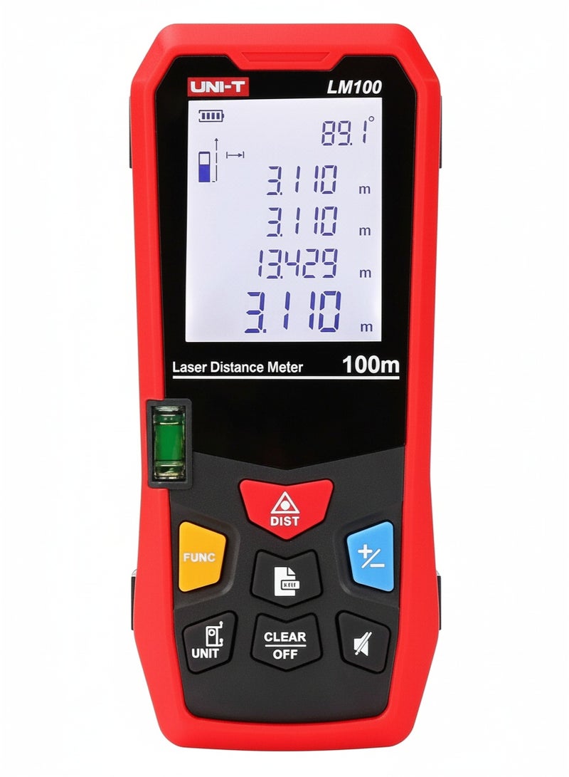 UNI-T LM100A Laser Distance Meter 100 m | Digital Laser Measurer, ±2 mm Accuracy, Area / Volume / Pythagoras & 99-Group Memory - Image 1