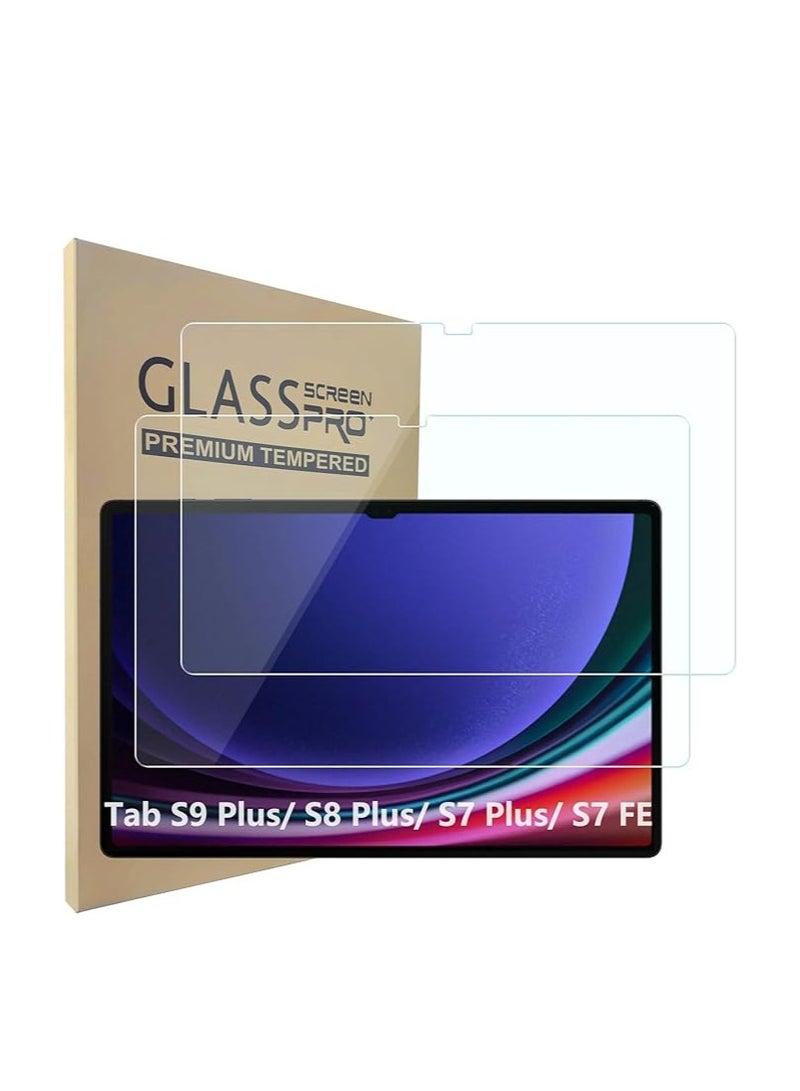 2-Pack Screen Protector Compatible with Samsung Galaxy Tab S9 Plus, S8 Plus, S7 FE, S7 Plus 12.4, 【HD Definition】 Tab S9+/S8+(SM-X800)/S7 FE (SM-T730SM-T733) /S7+ Tempered Glass(SM-T970) - Image 1