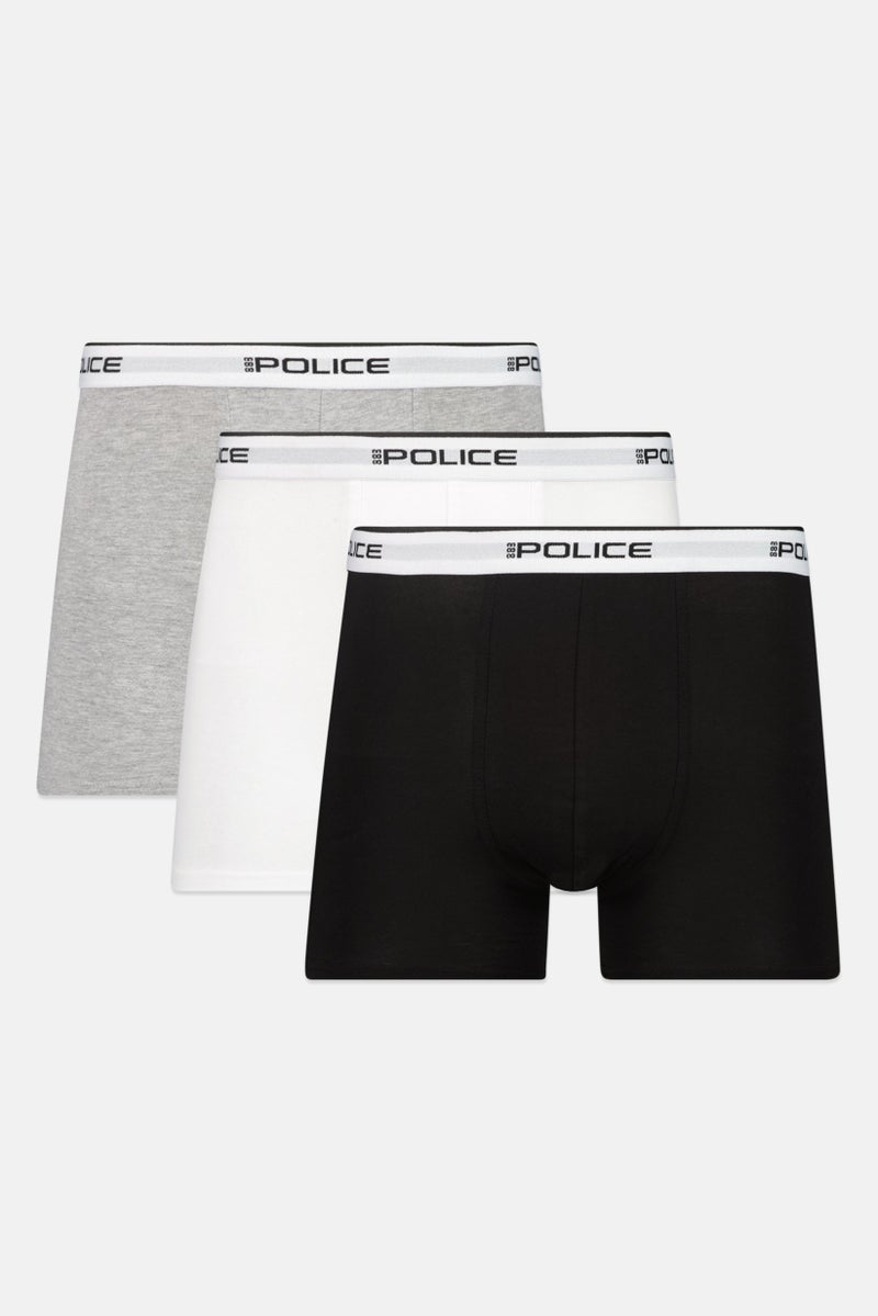 833 POLICE Men 3 Pack Brand Logo Boxers, Multicolor - Image 1