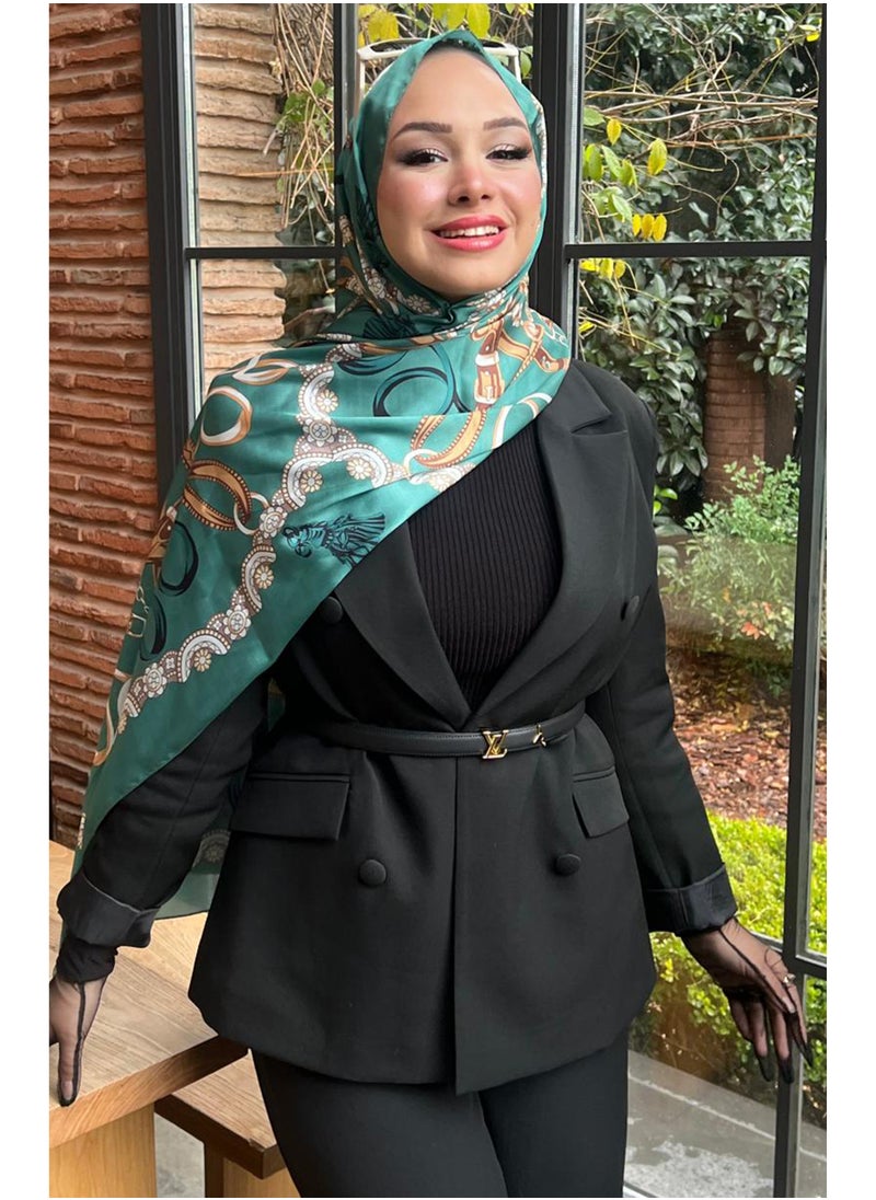 بوردان ابيك - حجاب ذو تصميم نقش زخارف باللون الأخضر – مزيج حرير فاخر، نعومة وأناقة | صناعة تركية فاخرة - Image 1