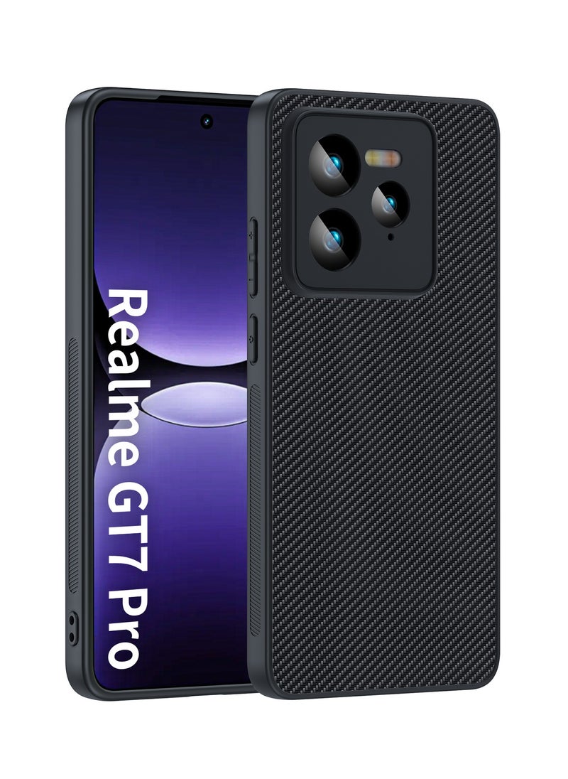Generic - Realme GT7 Pro - Premium Shockproof Protective Case with Carbon Fiber Texture, Ultra-Thin PU Leather, TPU Silicone, and Scratch-Resistant Design. Color: Black. - Image 1