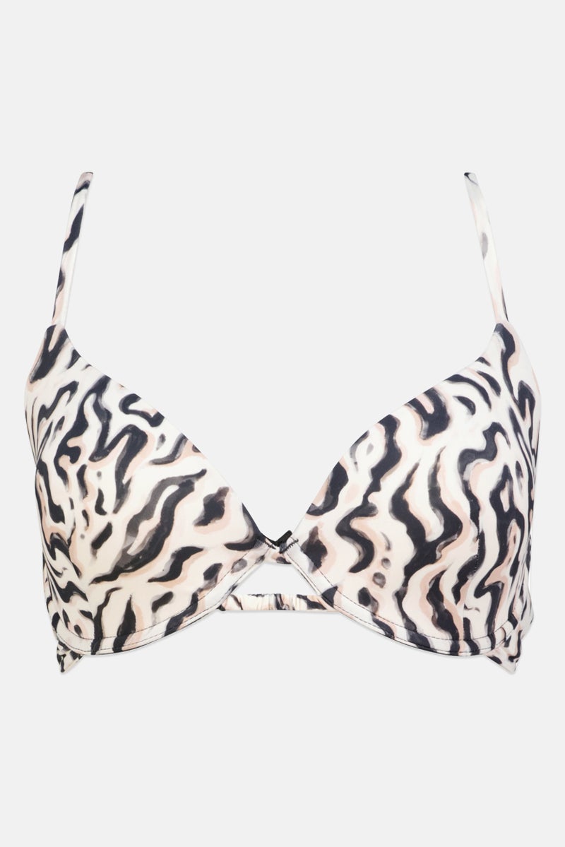 Reserved Women Padded Underwire Allover Print Bikini Top, Beige Combo - Image 1