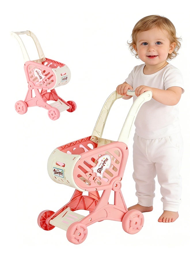 جيرينك لعبة عربة التسوق، مجموعة لعب دور عربة المطبخ، لعبة عربة التسوق مع عجلات دوارة حرة، عربة تسوق صغيرة للأطفال، سهلة التجميع آمنة للأطفال ومتينة، مثالية لألعاب لعب الأدوار للأعمار من 2 سنة فما فوق، عربة سوبر ماركت صغيرة رائعة للمبتدئين في المشي، وردي - Image 1