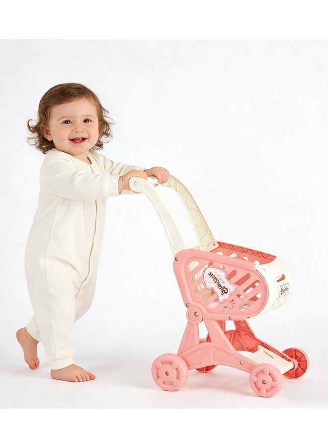 جيرينك لعبة عربة التسوق، مجموعة لعب دور عربة المطبخ، لعبة عربة التسوق مع عجلات دوارة حرة، عربة تسوق صغيرة للأطفال، سهلة التجميع آمنة للأطفال ومتينة، مثالية لألعاب لعب الأدوار للأعمار من 2 سنة فما فوق، عربة سوبر ماركت صغيرة رائعة للمبتدئين في المشي، وردي - Image 3