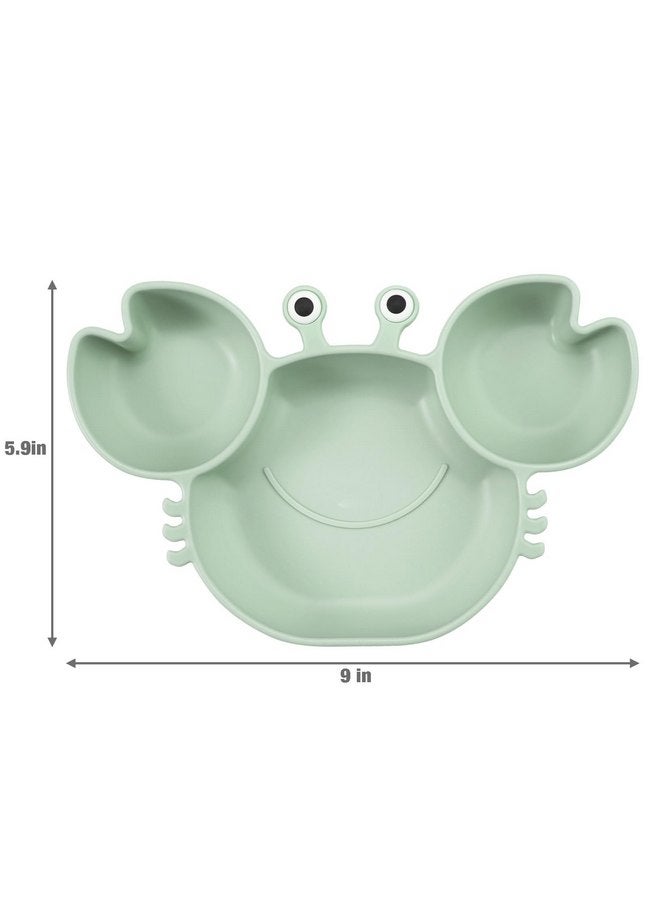 PandaEar 2 Pack Silicone Suction Plates for Toddlers Baby with 4 Spoons Self Feeding, Divided Unbreakable Toddler Plates with Suction, Baby Plates and Utensils Set, Baby Dishes, Green Crab & Pink Bee - Image 3